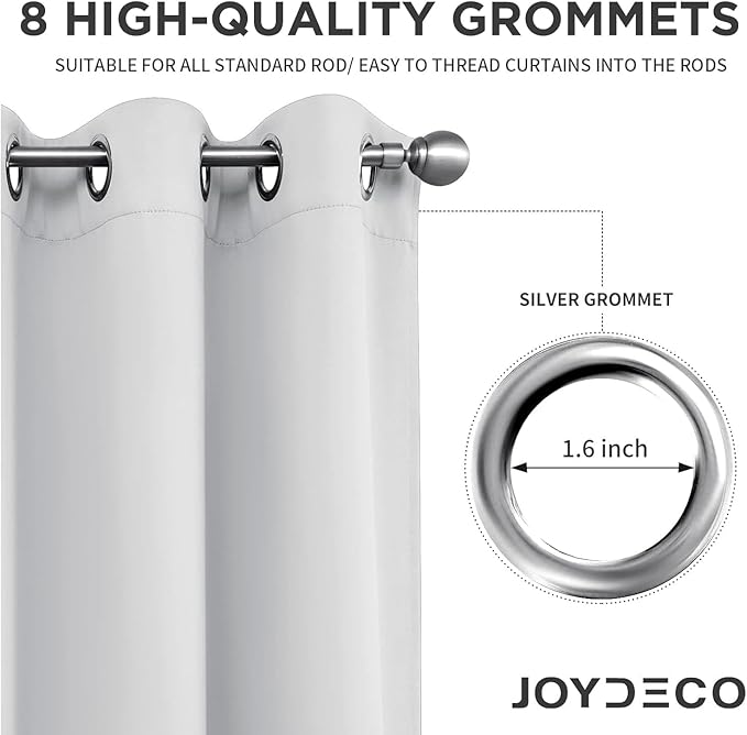 Joydeco White Curtains 72 Inches Long 2 Panels Set, Thermal Insulated Long Curtains& Drapes 2 Burg, Room Darkening Grommet Drapes for Living Room Bedroom Window (W52 x L72 Inch, Greyish White)