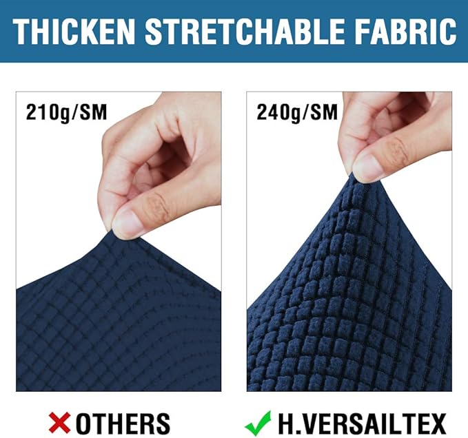 H.VERSAILTEX 3 Piece Stretch Sofa Covers for 2 Cushion Sofa Couch Covers for Living Room Sofa Slipcovers (Base Cover Plus 2 Seat Cushion Covers) Thicker Jacquard Fabric(Large Sofa, Navy)