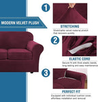 H.VERSAILTEX Modern Velvet Plush 4 Piece High Stretch Sofa Slipcover Sofa Cover Furniture Protector Form Fit Luxury Thick Velvet Sofa Cover for 3 Cushion Couch Width Up to 90 Inch(Sofa,Burgundy)
