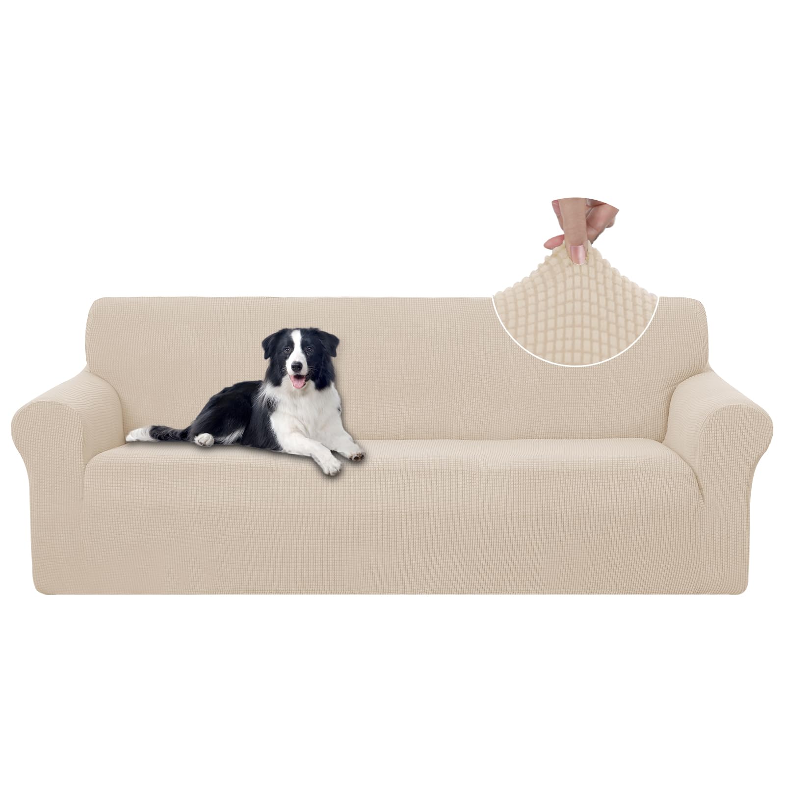 U-NICE HOME Stretch Couch Cover Slipcover for 3 Cushion Sofa, Beige