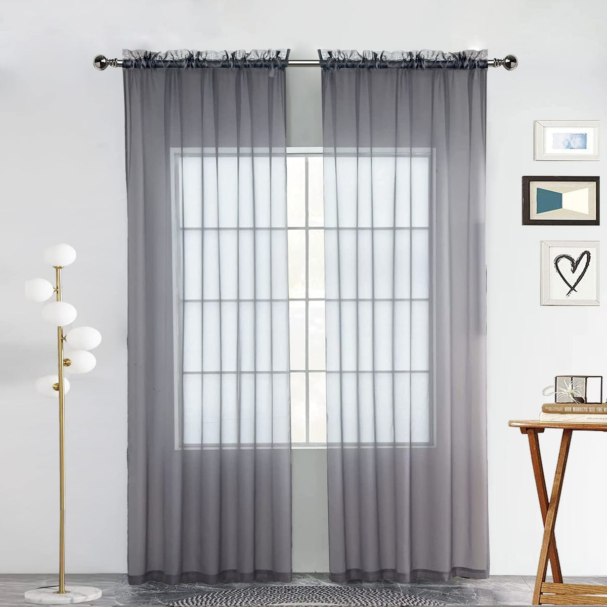 SpaceDresser Basic Rod Pocket Sheer Voile Window Curtain Panels White 1 Pair 2 Panels 60 Width 108 Inch Long for Kitchen Bedroom Children Living Room Yard（White，60Wx 108L）