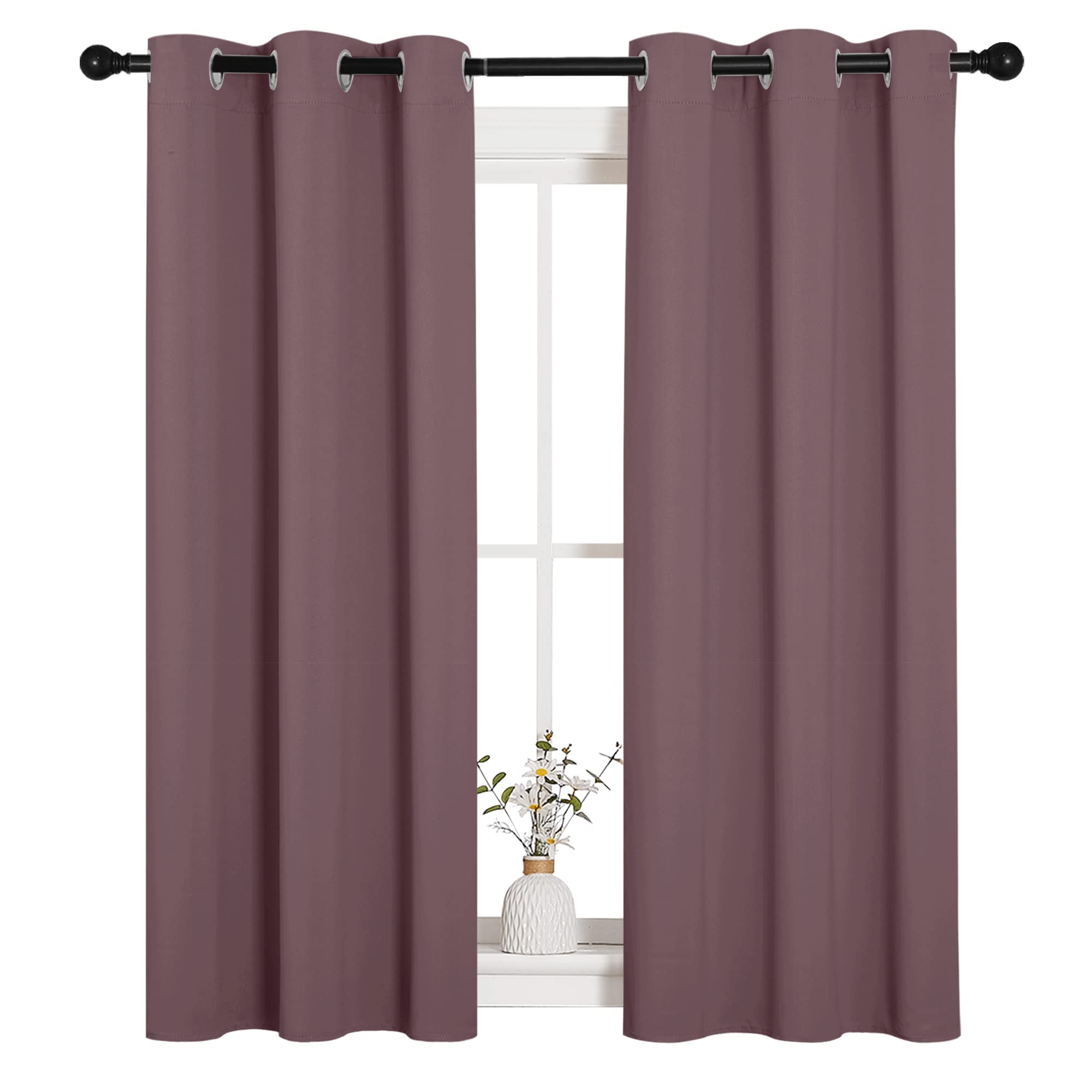 NICETOWN Window Curtain Panels, Dry Rose, 1 Pair, 34 by 54-inch, Thermal Insulated Solid Grommet Blackout Draperies/Drapes for Basement