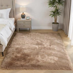 Goolela Area Rug 5x7 - Light Brown Beige - Fluffy Fuzzy Furry Carpet for Bedroom Living Room Faux Sheepskin Fur Shaggy Plush Washable Rectangle