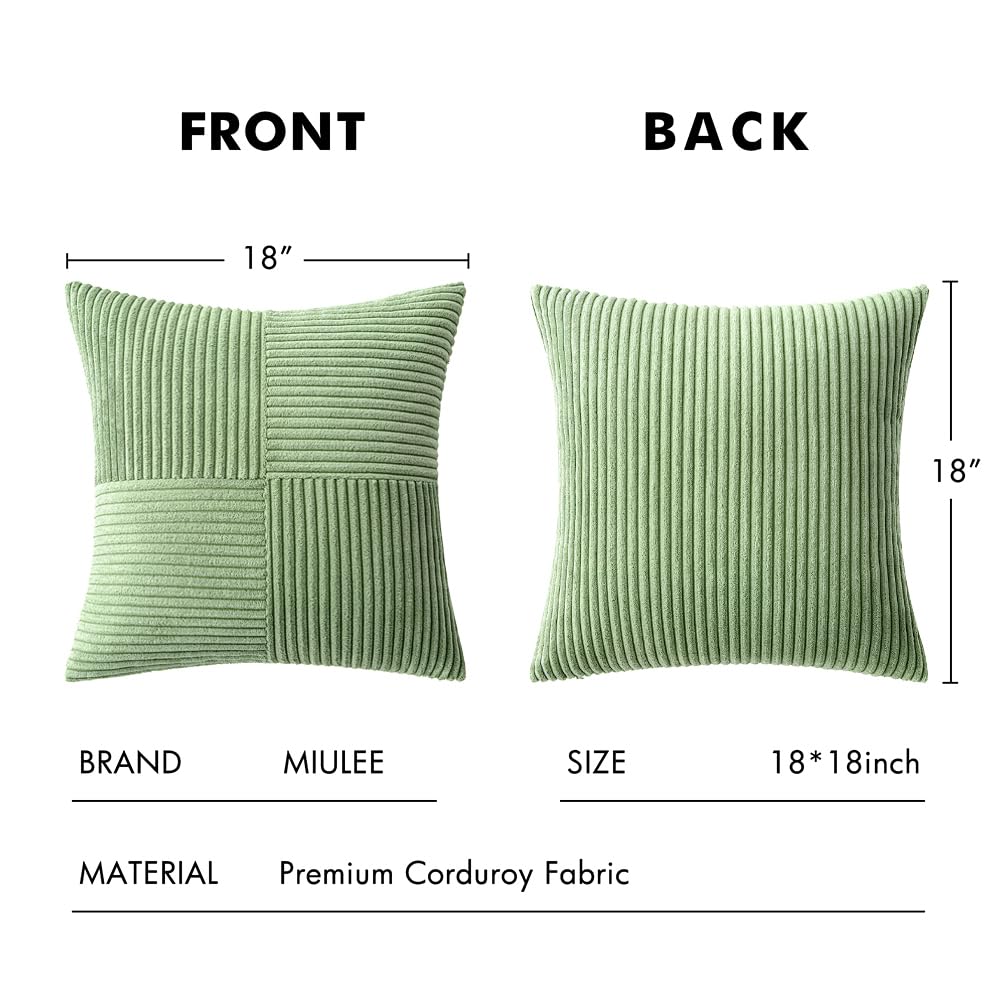 MIULEE Sage Green Decorative Throw Pillow Covers for Couch 18x18 Inch