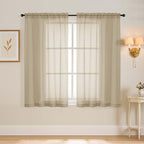 Taupe Window Sheer Curtains 45 Inches Length, Voile Short Curtains for Living Room Bedroom, Modern Soft Window Drapes 2 Panels Set, Top Dual Rod Pocket Design, 2x42Wx45L Inches