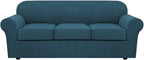 H.VERSAILTEX 4 Piece Stretch Sofa Covers for 3 Cushion Couch Covers for Living Room Furniture Slipcovers (Base Cover Plus 3 Seat Cushion Covers) Upgraded Thicker Jacquard Fabric (Sofa, Deep Teal)