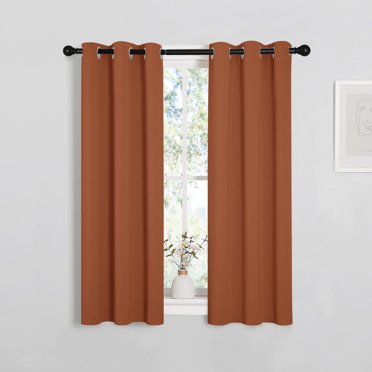 NICETOWN Grey Blackout Curtain Panels for Bedroom, 2 Panels, W29 x L40 inches, Grey, Thermal Insulated Grommet Top Blackout Kitchen Draperies and Drapes
