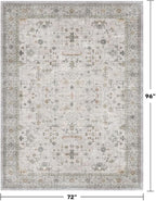 Hazo Haus Boho Light Grey Living Room Rug 6x8 - Modern Vintage Eclectic Floral Paste Neutral Taupe, Washable Low Pile Non-Slip Large Area Rugs for Dining Under Table, Bedroom