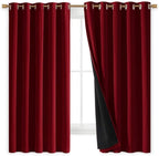 NICETOWN 100% Blackout Cold Blocking Curtain Panels, Thermal Insulated Curtains, Noise Reducing Drapes for Thanksgiving Day Window Decor (Set of 2, Burgundy Red, 70 inches Wide by 63 inches Long)