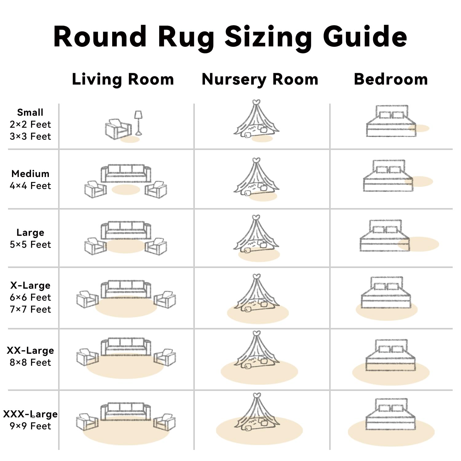 OLANLY Cream Round Rugs for Bedroom - Machine Washable, 4 ft Circle Area Rugs for Living Room, Soft and Fluffy Shaggy Carpet for Teen Girl and Boys, Nursery Rooms, Dorms, Home Decor Aesthetic
