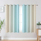 Estelar Textiler Aqua and Beige Blackout Curtains 54 Inch Length, Light Blocking Gradient Grommet Drapes for Living Room, Thermal Insulated Ombre Curtains for Bathroom,52Wx54L,2 Panels