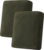 H.VERSAILTEX Velvet Stretch Couch Cushion Cover Plush Cushion Slipcover for Chair Loveseat Sofa Cushion Furniture Protector Seat Cushion Sofa Cover (2 Piece Medium Sofa Cushion Covers, Olive)
