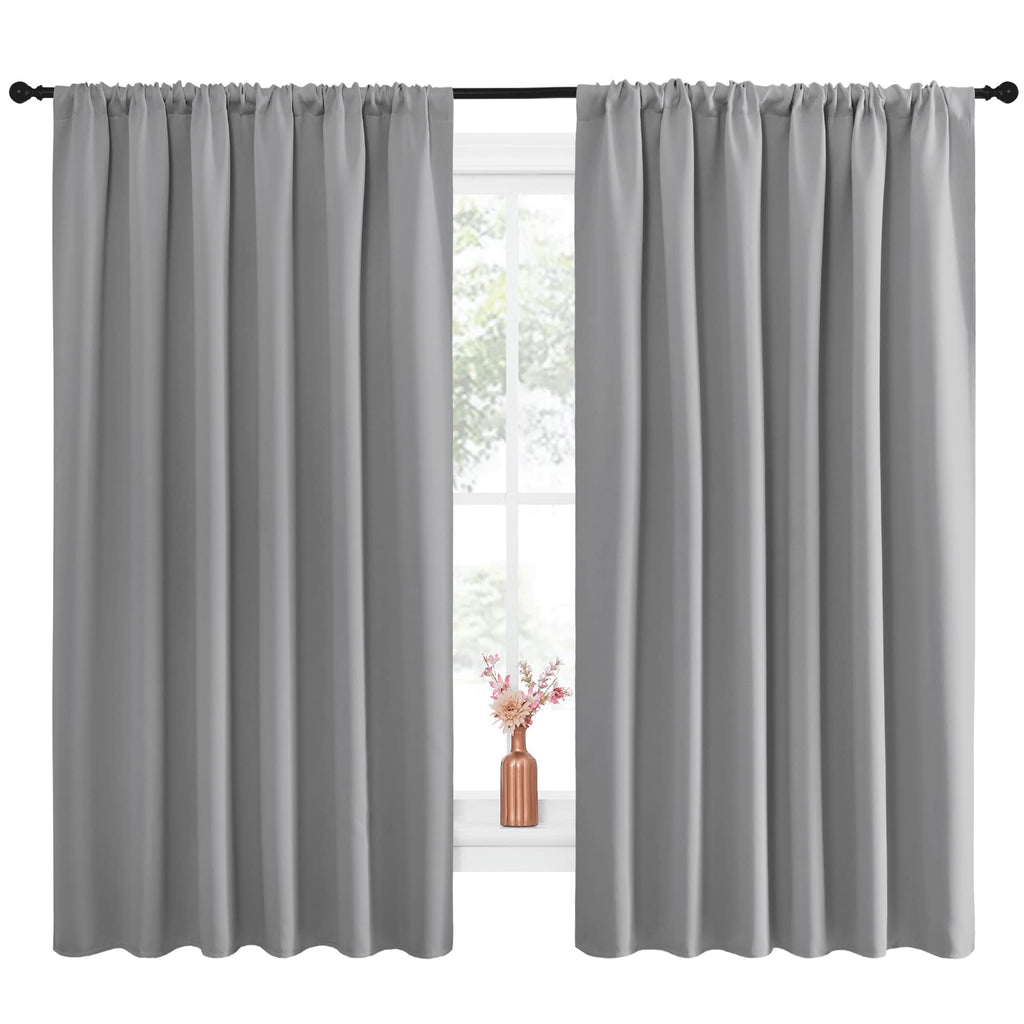 NICETOWN Short Curtains for Small Window - Thermal Insulated Rod Pocket Blackout Drapes/Draperies for Dining Room (2 Panels, W70 x L63 inches, Silver Grey)