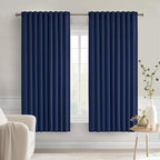 MIULEE Navy Blue Back Tab Blackout Curtains 63 Inch Length 2 Panels Set for Living Room Bedroom Privacy, Rod Pocket/Pinch Pleat Thermal Insulated Room Darkening Pleated Light Blocking Drapes