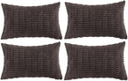 Fancy Homi 4 Packs Boho Dark Brown Decorative Throw Pillow Covers 12x20 Inch for Living Room Couch Bed Sofa, Rustic Modern Farmhouse Home Decor, Soft Plush Corduroy Cute Square Cushion Case 30x50 cm