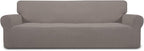 Easy-Going Stretch 4 Seater Sofa Slipcover 1-Piece Sofa Cover Furniture Protector Couch Soft with Elastic Bottom for Kids, Polyester Spandex Jacquard Fabric Small Checks Taupe