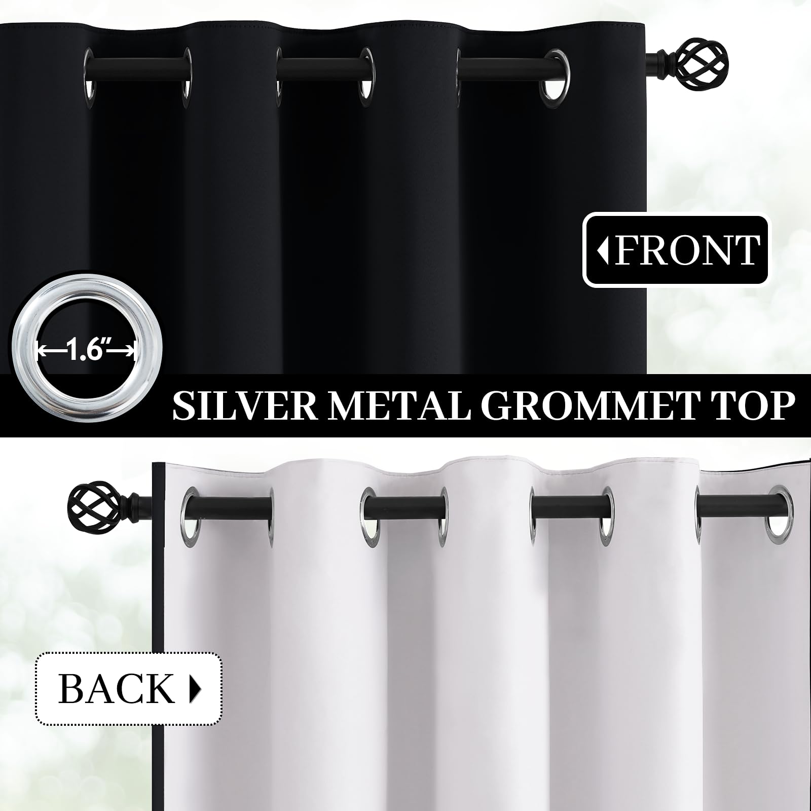 Yakamok Grey 100% Blackout Curtains W100xL84 inch Gray Sliding Door Drapes