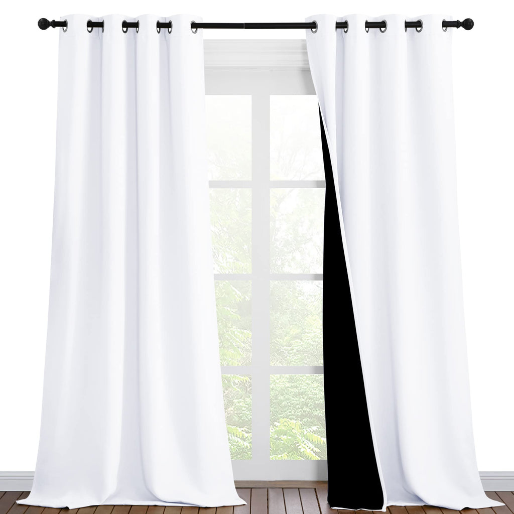 NICETOWN White Blackout Curtains 90 inches Long, Full Light Blocking Drapes with Black Liner for Nursery, Thermal Insulated Draperies for Hall, Villa (2 Pieces, 46" Wide Each Panel, Pure White)