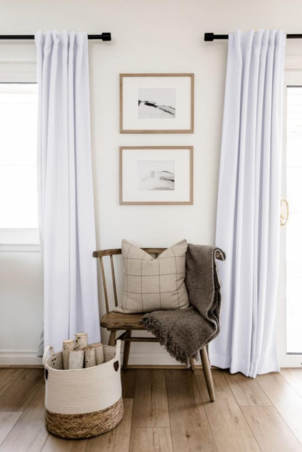 Faux Linen Total Blackout Curtains for Bedroom 84 Inch Long Bright White