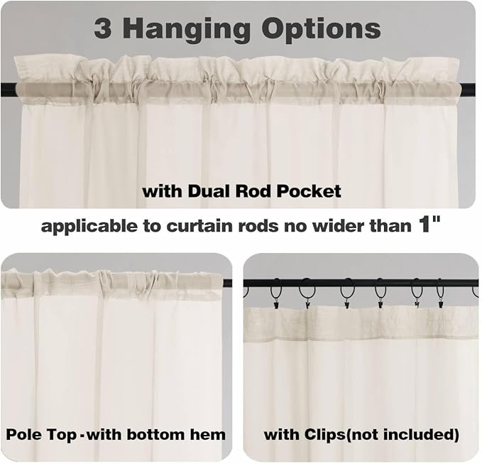 Chyhomenyc Cream Sheer Curtains 48 Inch Long, Light Filtering Solid Color Bedroom Window Sheer Curtain Panels, Elegant Short Curtains & Drapes for Living Room, 42Wx48L, 2 Panels
