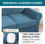 Turquoize 4 Piece Sofa Covers for 3 Cushion Couch Sofa Slipcover Soft Couch Cover for Dogs Washable Furniture Cover with 3 Individual Large Cushion Covers Feature Fabric (Large Sofa, Dusty Blue)
