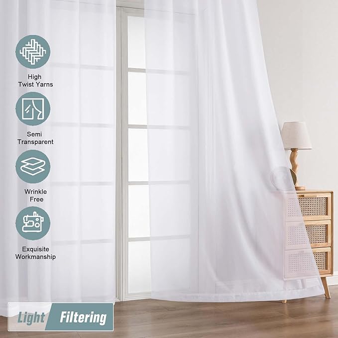 White Sheer Curtains 216 Inches Long, Extra Long Light Filtering Modern Scarf Curtains for Wedding Party Ceremony Canopy Decor, Rod Pocket Voile Window Drapes, 2x42Wx216L Inches