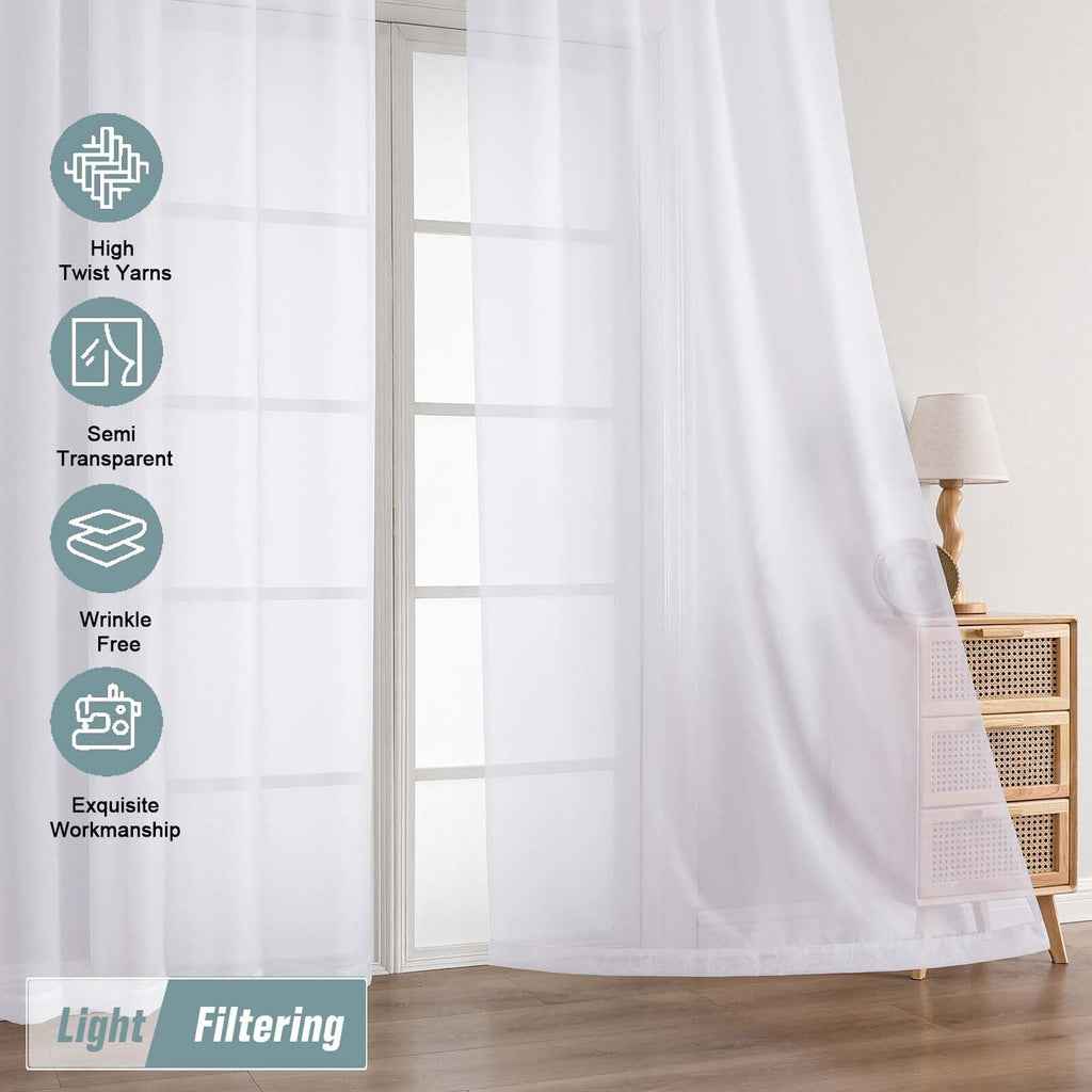 Ebesto White Sheer Curtains for Window 72 inches Long 2 Panels Set, Soft Airy Modern Light Filtering Sheer Curtains for Living Room Bedroom, Dual Rod Pocket Solid Window Drapes, 2x42Wx72L inches