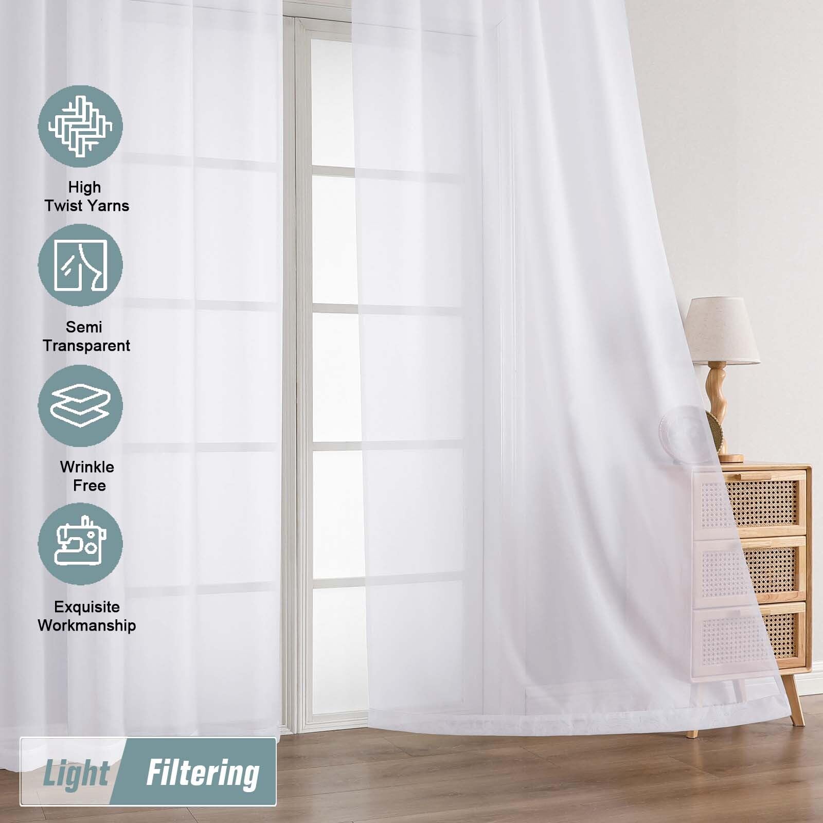 Ebesto White Sheer Curtains for Window 72 inches Long 2 Panels Set, Soft Airy Modern Light Filtering Sheer Curtains for Living Room Bedroom, Dual Rod Pocket Solid Window Drapes, 2x42Wx72L inches