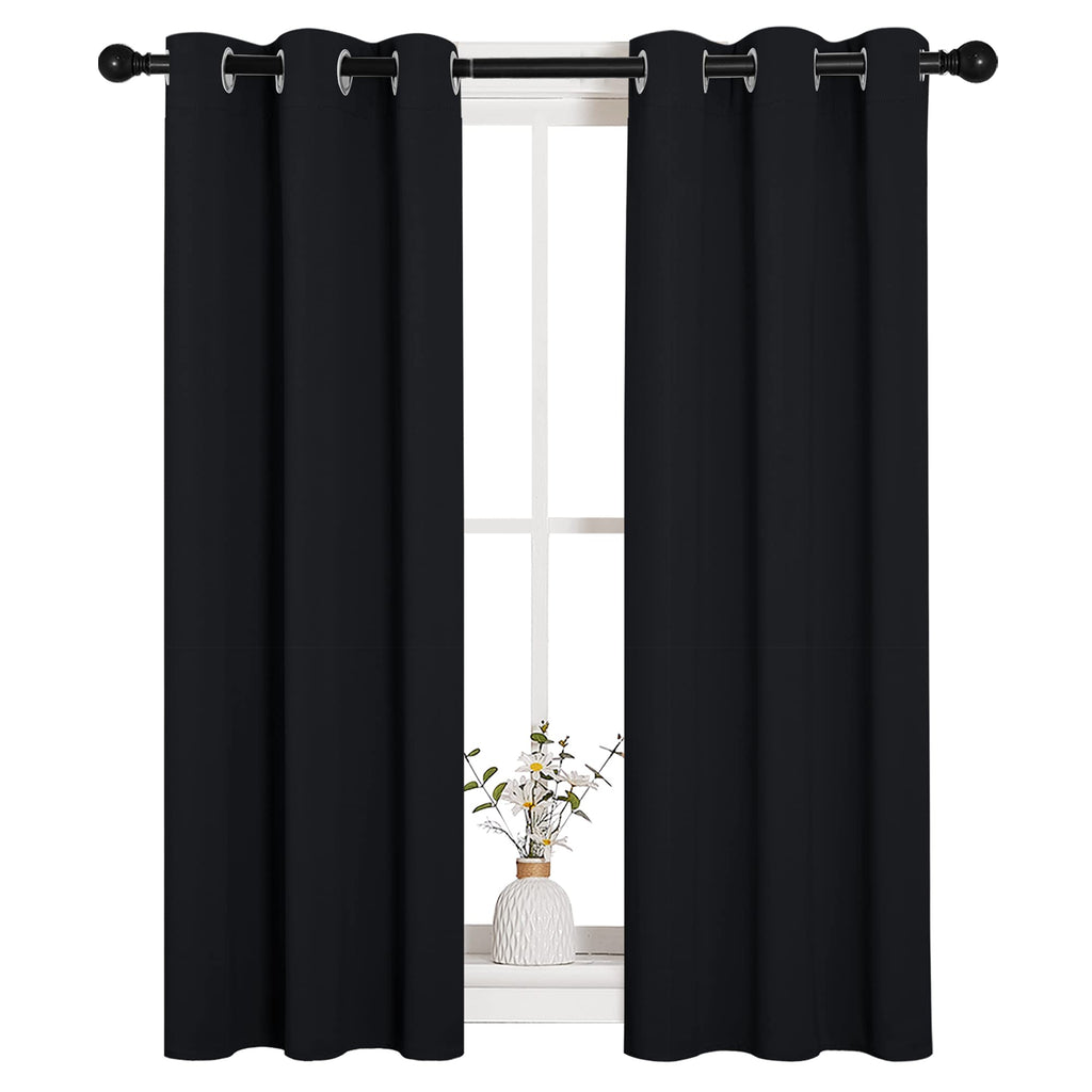 NICETOWN Cafe Blackout Curtains and Drapes for Shack, 2 Panels, 29 inches Wide by 40 inches Long,Black, Solid Thermal Insulated Grommet Blackout Drapery Panels for Window