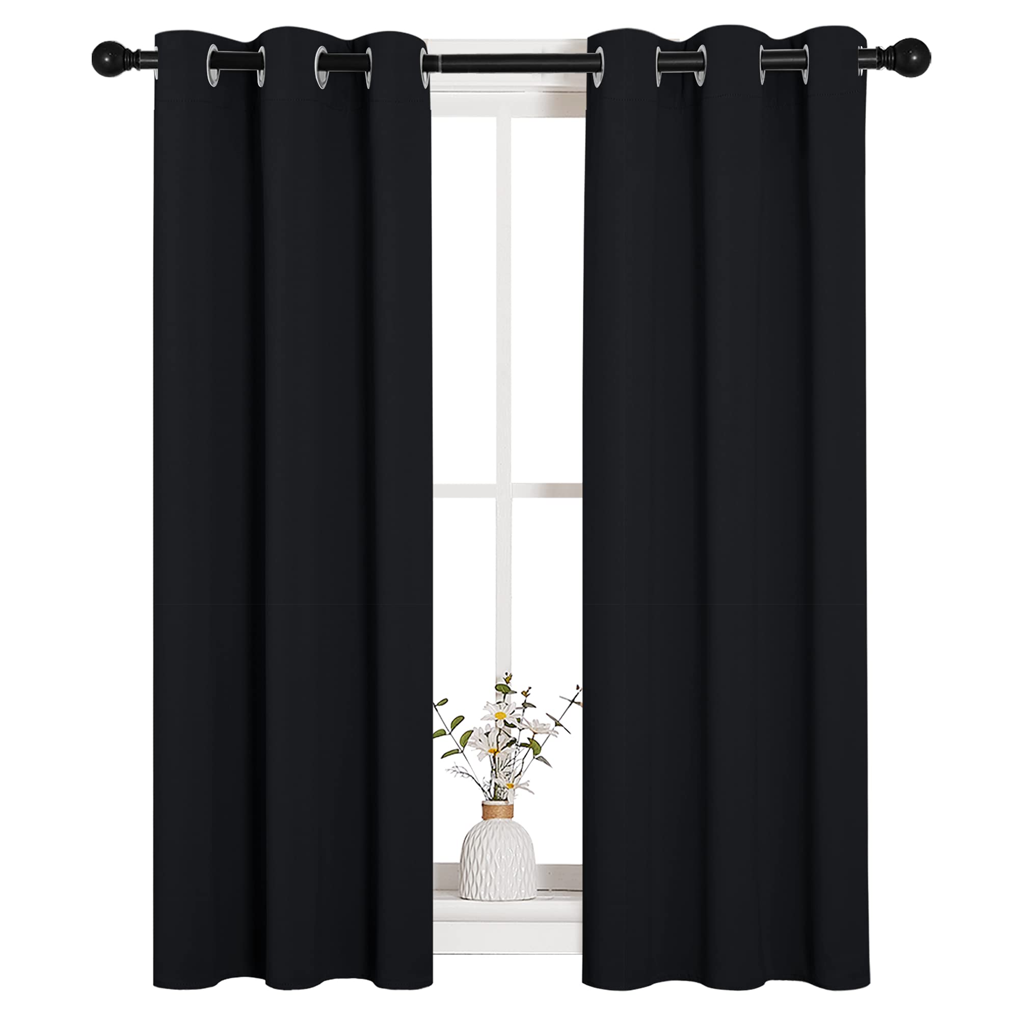 NICETOWN Cafe Blackout Curtains and Drapes for Shack, 2 Panels, 29 inches Wide by 40 inches Long,Black, Solid Thermal Insulated Grommet Blackout Drapery Panels for Window