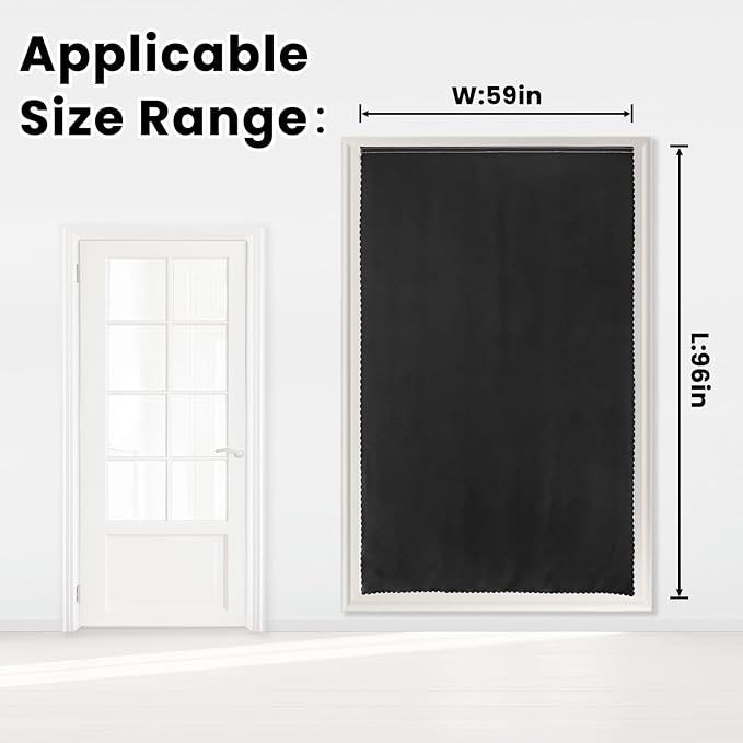 Sovtfides Adhesive Blackout Curtains- Self Stick Curtain No Rod Needed Easy to Hang Curtain, Use for Bedroom, Living Room, Dining Room, Kitchen, 59" W X 96" L, Black, 1 Panel