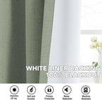 H.VERSAILTEX Linen Curtains 100% Blackout Curtains for Bedroom 108 inch Long Full Light Blocking Nature Linen Blended Window Curtains for Living Room Nickel Grommet (2 Panels, Heathered Dried Sage)