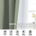 H.VERSAILTEX Linen Curtains 100% Blackout Curtains for Bedroom 102 inch Long Full Light Blocking Nature Linen Blended Window Curtains for Living Room Nickel Grommet (2 Panels, Heathered Dried Sage)