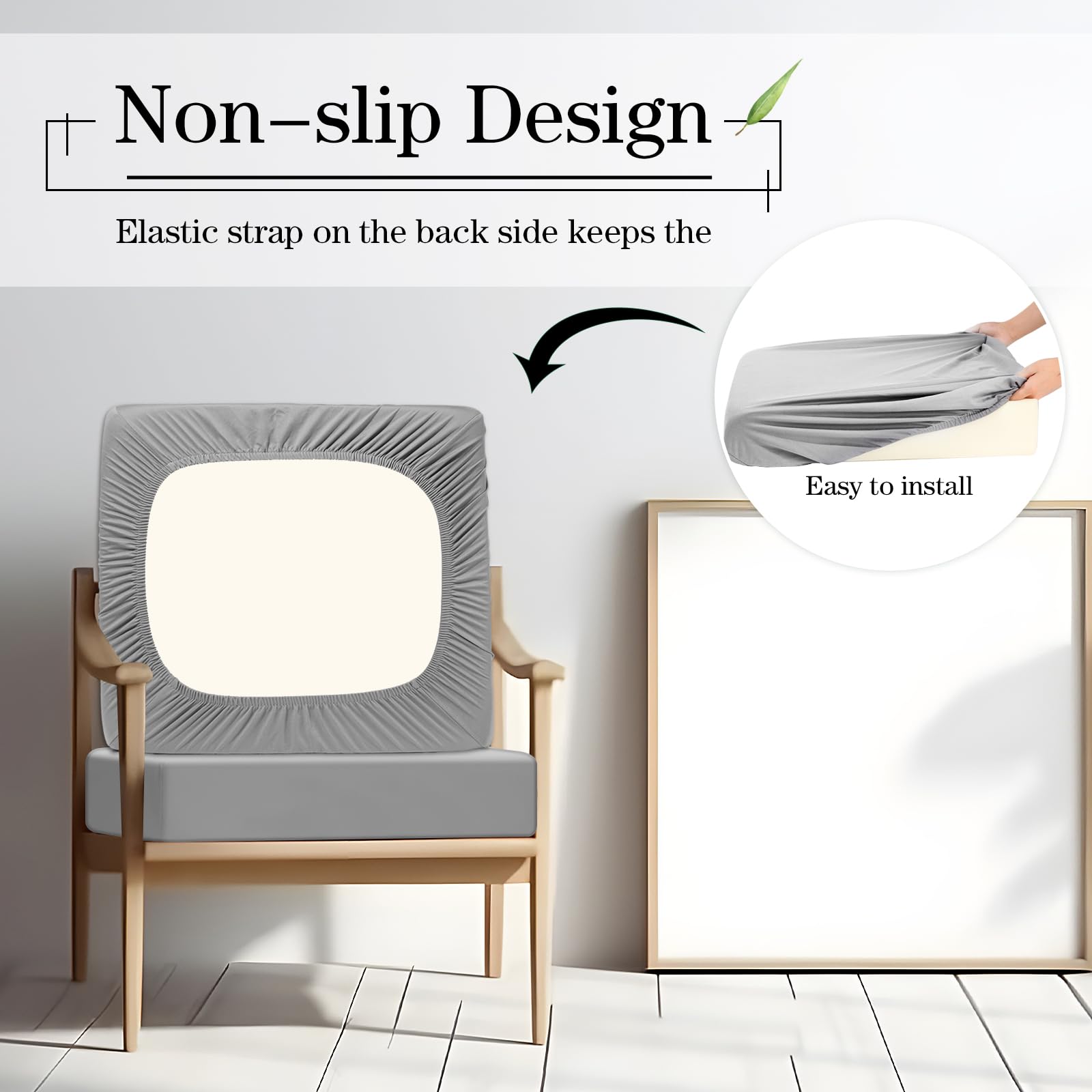 Newwiee Set of 4 Stretch Patio Cushion Covers Sofa Couch Seat Chair Slipcovers Cushion Cover Replacement Furniture Protector for Pets Washable(Light Grey,Seat Cover,Solid)