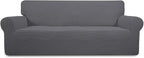 Easy-Going Stretch Oversized Sofa Slipcover 1-Piece Sofa Cover Furniture Protector Couch Soft with Elastic Bottom for Kids, Polyester Spandex Jacquard Fabric Small Checks Gray