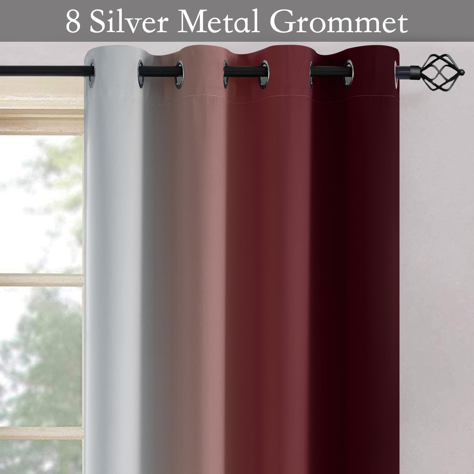 SimpleHome Ombre Curtains Red to Grey White for Living Room 52Wx84L