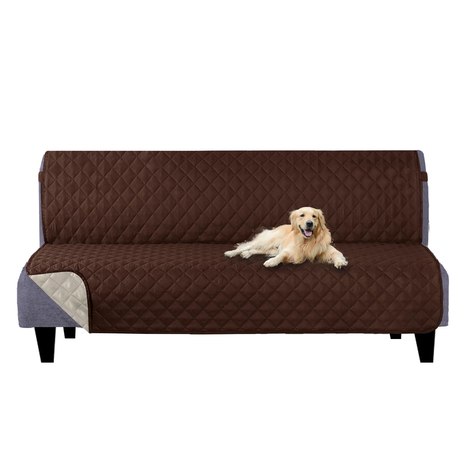 U-NICE HOME Futon Sofa Covers 68''Armless Couch Cover, Brown/Beige
