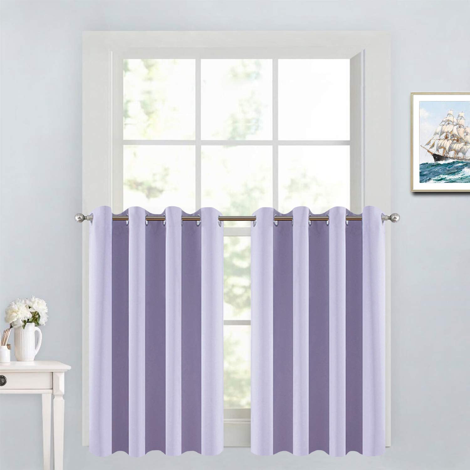 Yakamok Lilac Blue Room Darkening Window Curtains 52x36 Inch for Kitchen
