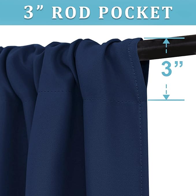 RYB HOME Extra Wide Blackout Curtains for Bedroom Living Room 63 inches Long, Thermal Insulated Privacy Drapes for Nursery Home Theater Dining Room, Width 62 by Length 63, Navy Blue, 2 Panels