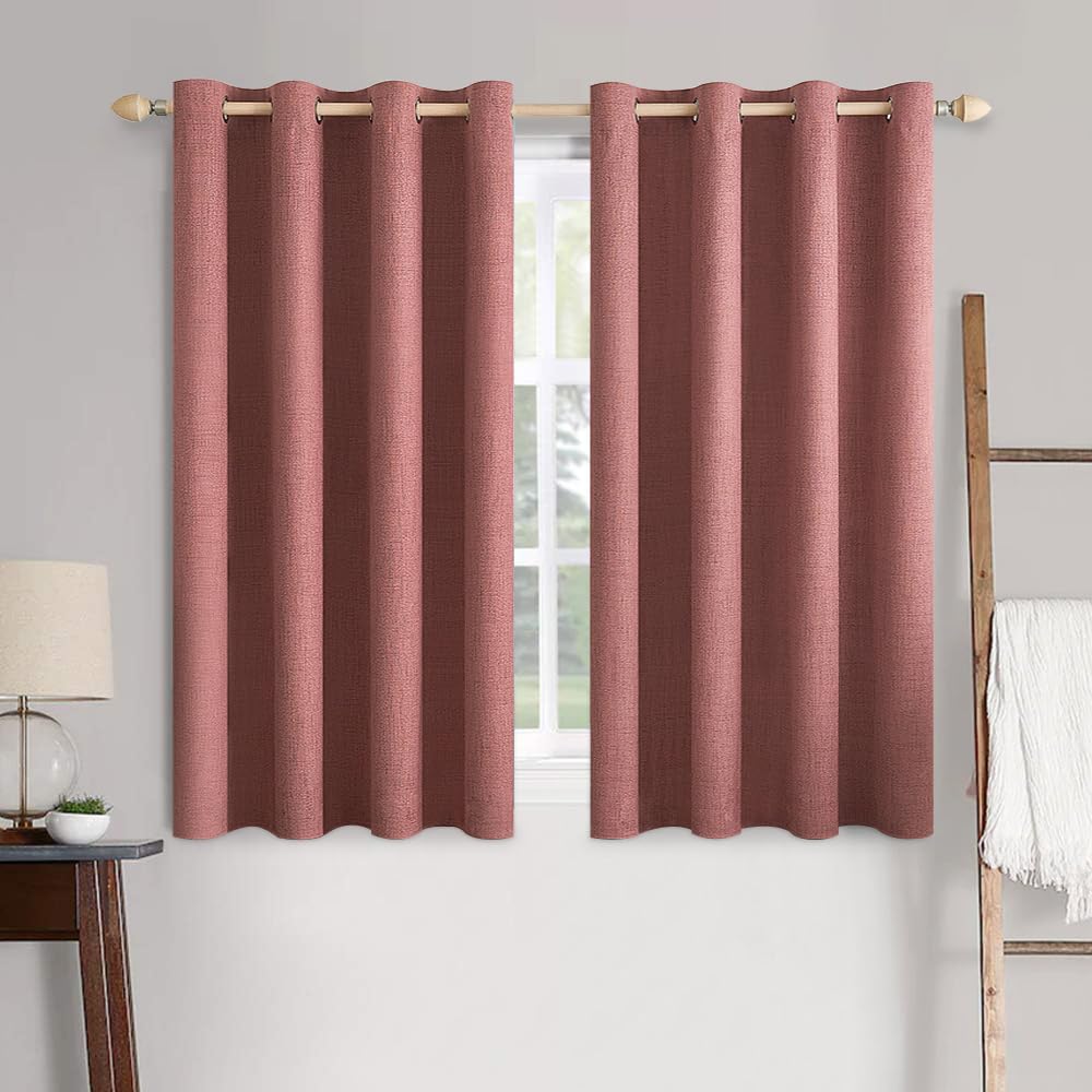 MIULEE 100% Blackout Linen Curtains for Bedroom 52x54 Inches Dusty Rose