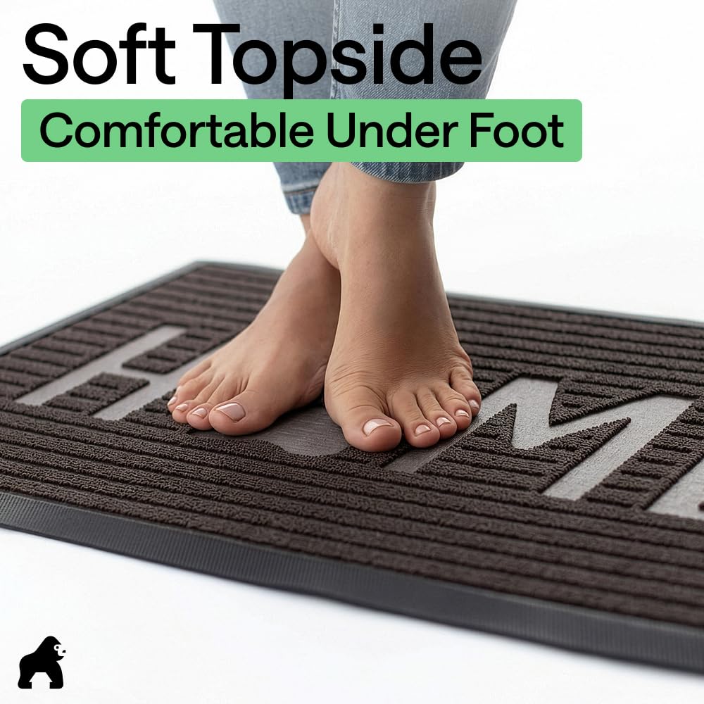 GORILLA GRIP 100% Waterproof All-Season WeatherMAX Doormat US Designed Natural Rubber, Stain and Fade Resistant, Low Profile Indoor Outdoor Door Mats, Easy Clean Patio Mat, Espresso Home Paw