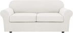 H.VERSAILTEX 3 Piece Stretch Sofa Covers for 2 Cushion Sofa Couch Covers for Living Room Sofa (Base Cover Plus 2 Seat Cushion Covers) Thicker Jacquard Fabric (Large Sofa, Porcelain White)