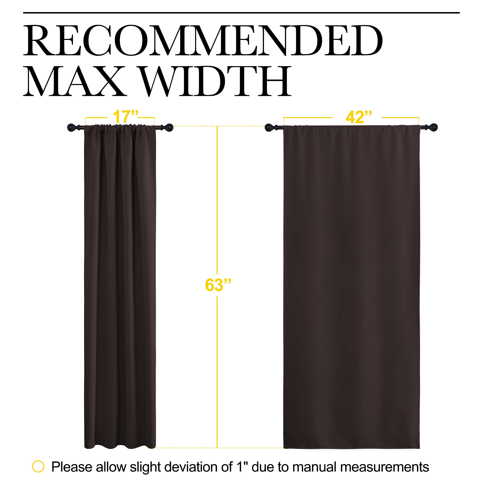 NICETOWN Blackout Curtain Panels 63 inches - Triple Weave Microfiber Energy Saving Thermal Insulated Solid Rod Pocket Blackout Curtains for Bedroom (1 Pair, 42 inches by 63 Inch, Toffee Brown)
