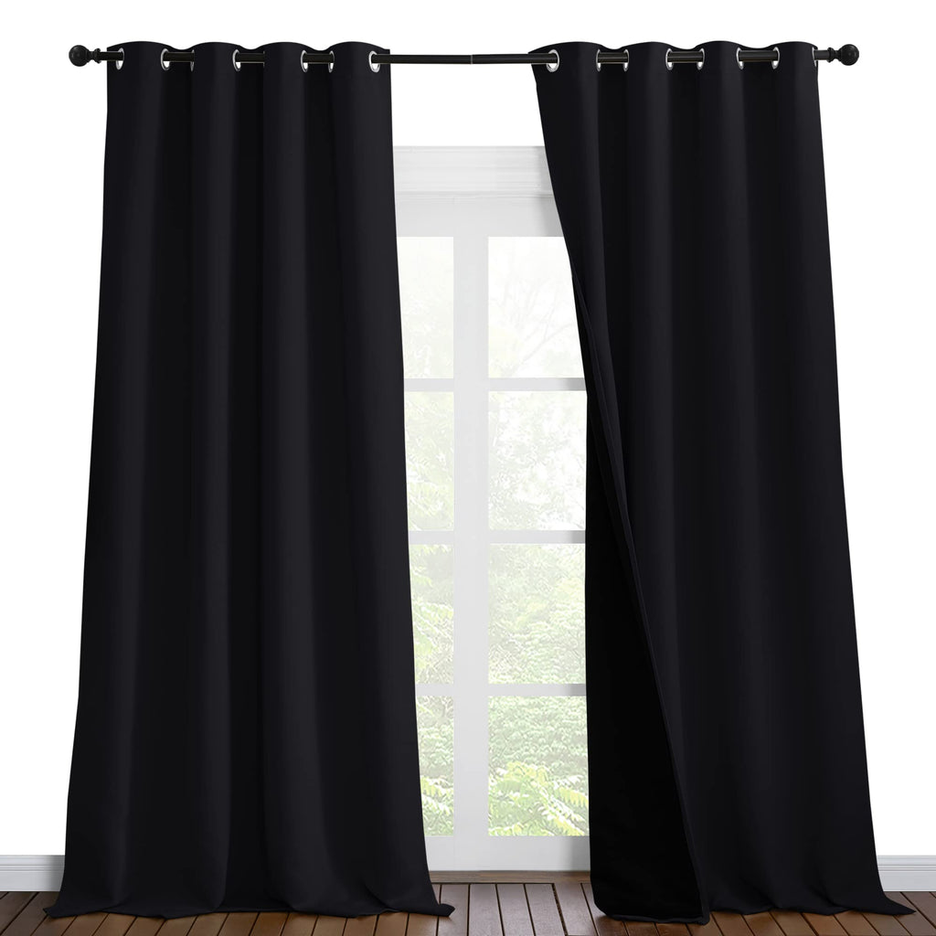 NICETOWN Extra Long Truly Blackout Drapes for Hall and Villa, 100% Blackout Window Curtain Panels with Black Lined for Night Shift Worker, 55-inch Width Each Panel, 102-inch Length, Black, 2 Pieces