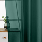 Ebesto Green Window Sheer Curtains 45 Inches Length, Voile Short Curtains for Christmas, Modern Soft Window Drapes 2 Panels Set, Top Dual Rod Pocket, Hunter Green, 2x42Wx45L Inches