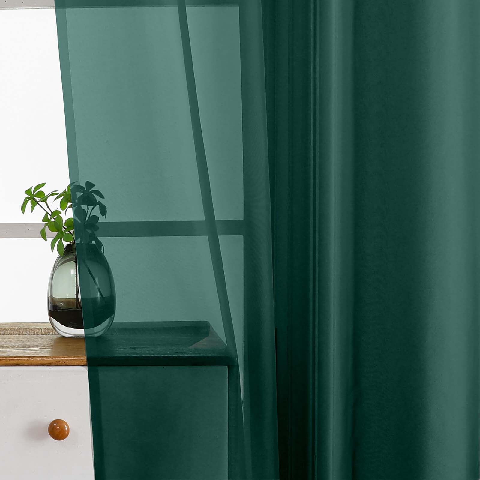 Ebesto Green Window Sheer Curtains 45 Inches Length, Voile Short Curtains for Christmas, Modern Soft Window Drapes 2 Panels Set, Top Dual Rod Pocket, Hunter Green, 2x42Wx45L Inches