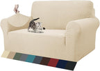 ZNSAYOTX 1 Piece Jacquard Couch Covers for 2 Cushion Couch High Stretch Loveseat Slipcover for Pets Dogs Anti Slip Love Seat Sofa Slipcover Furniture Protector (Loveseat, Light Beige)