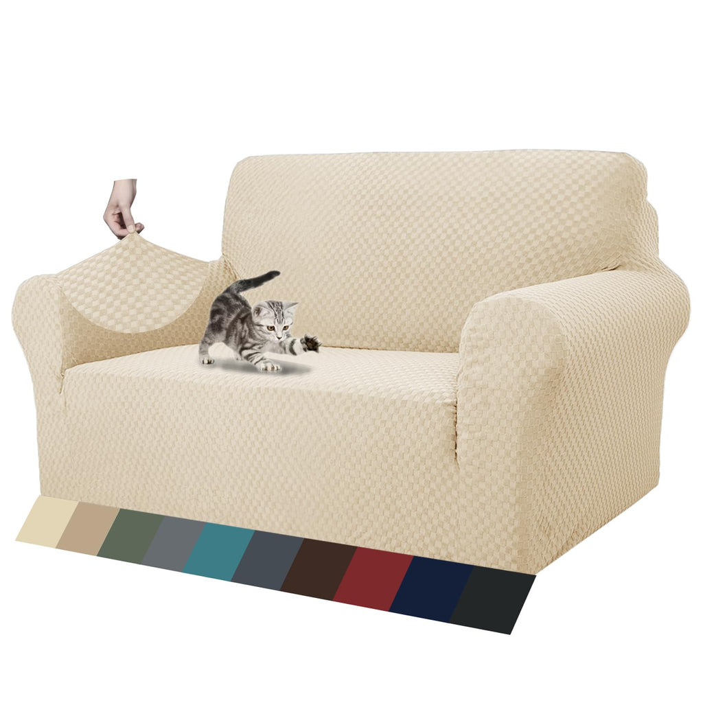 ZNSAYOTX 1 Piece Jacquard Couch Covers for 2 Cushion Couch High Stretch Loveseat Slipcover for Pets Dogs Anti Slip Love Seat Sofa Slipcover Furniture Protector (Loveseat, Light Beige)