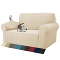ZNSAYOTX 1 Piece Jacquard Couch Covers for 2 Cushion Couch High Stretch Loveseat Slipcover for Pets Dogs Anti Slip Love Seat Sofa Slipcover Furniture Protector (Loveseat, Light Beige)