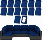 hyha 14Pcs Patio Cushion Covers, Stretch Outdoor Couch Cushion Covers Replacement, Washable Outdoor Chair/Sofa Slipcovers for Patio Furniture Cushions Protector with Elastic Bottom(Navy,Cover Only)